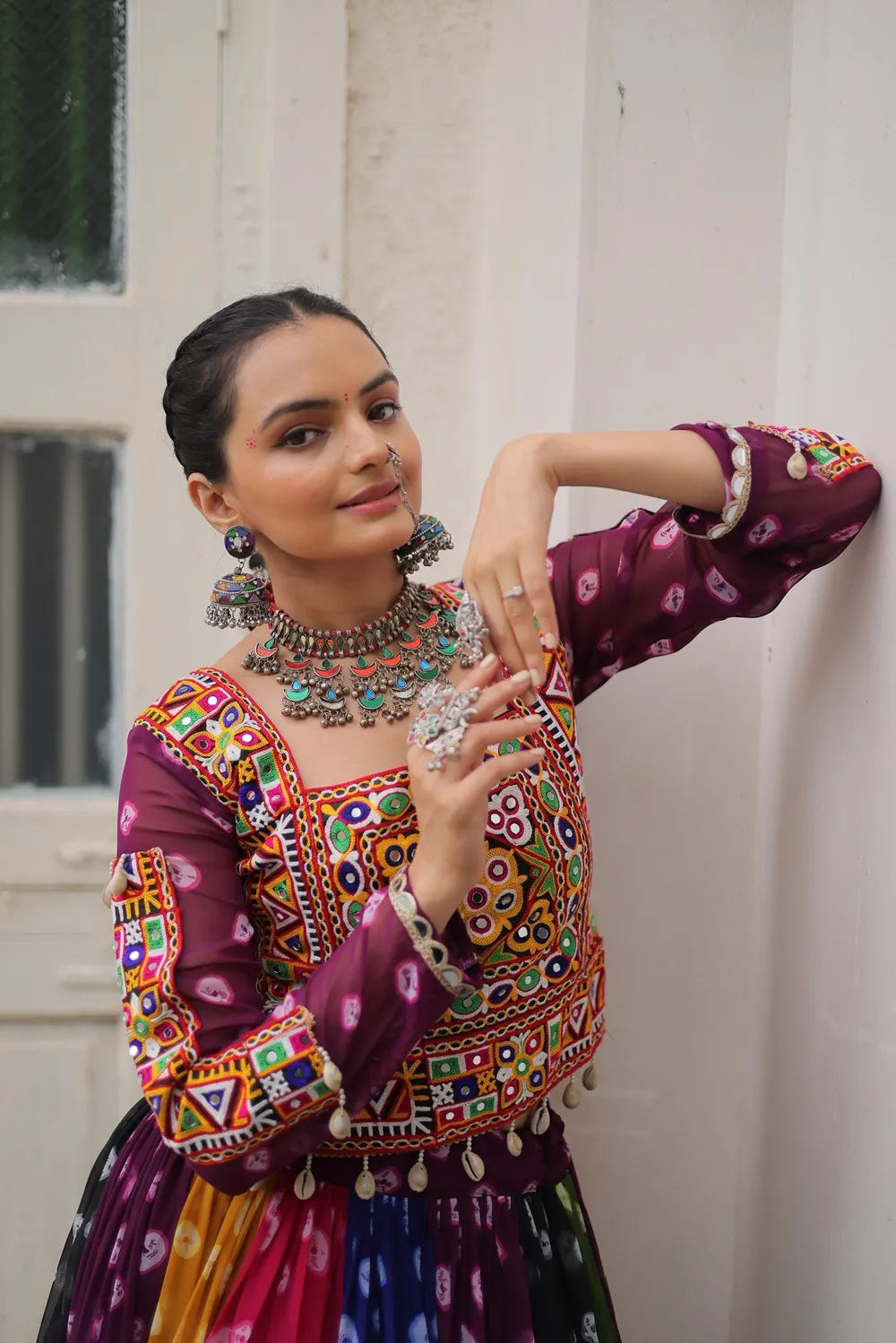 Simple Chaniya Choli for Navratri | Georgette Lehenga with Gamthi Work